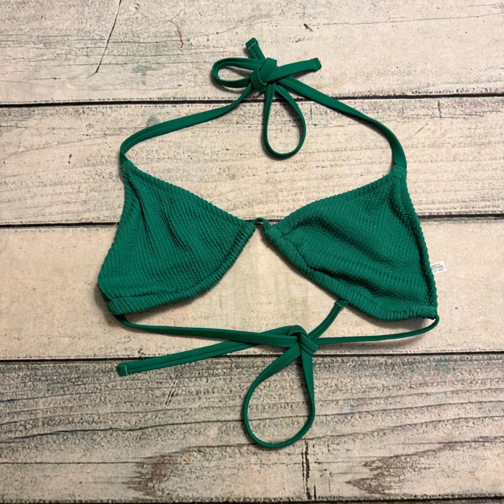 Aerie ribbed triangle green string bikini swim top. L